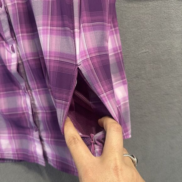 Duluth Trading Co Sidewinder Gardening Shirt Womens 1X Purple Plaid Vented UPF - Picture 5 of 12